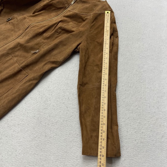 Ellos Jacket Womens 16 Brown Suede Leather Coat Western Boho Earthy Quiet Luxury - Picture 9 of 9